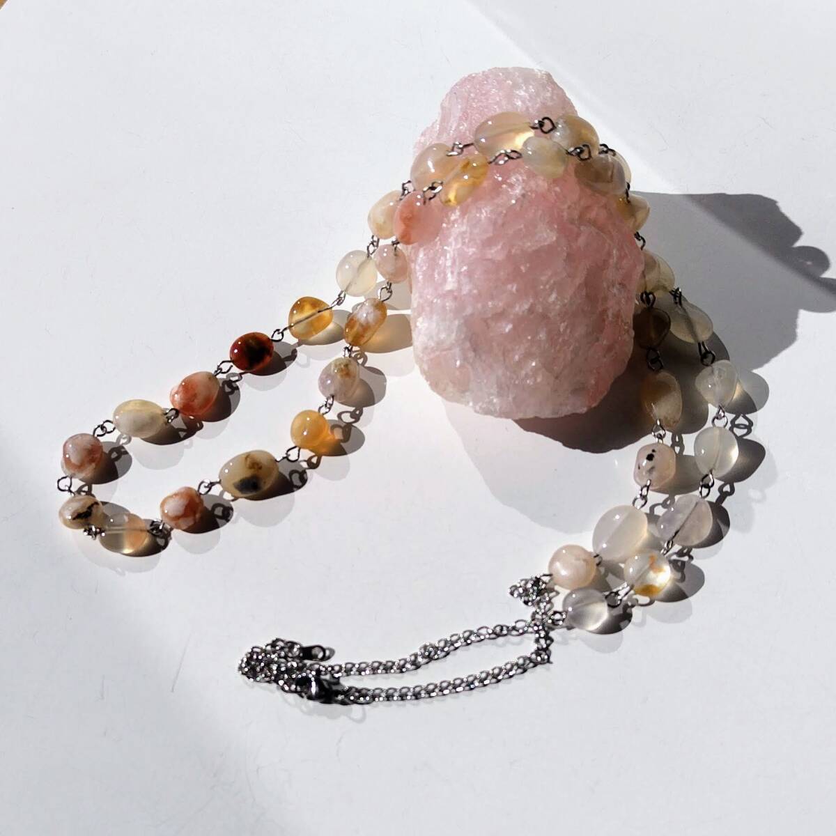 天然石ステンレスロングネックレス(桜瑪瑙)拍卖