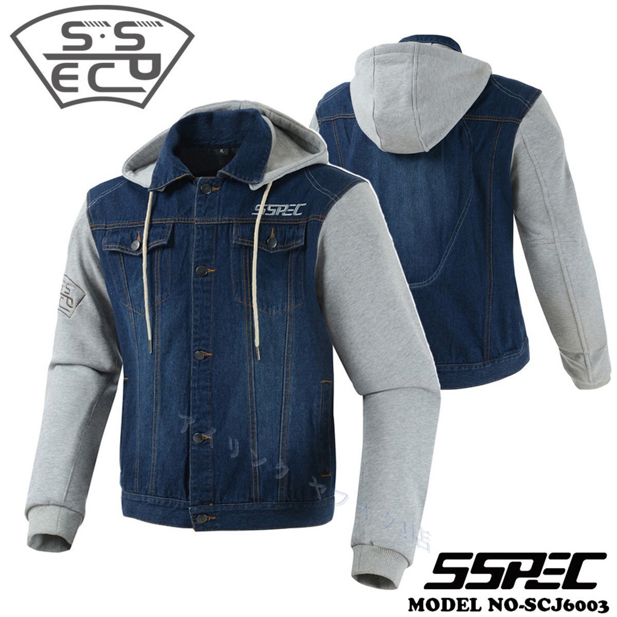 ☆新品バイク用 メンズ ジャケット オリジナルデザイン 男性用 バイク用 デニム パーカー レーシング パッド付 S~XXXLサイズ選択可青拍卖