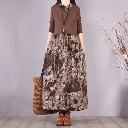 NEW 秋服のプリントに長袖のゆったりワンピース2枚 ZCL978拍卖