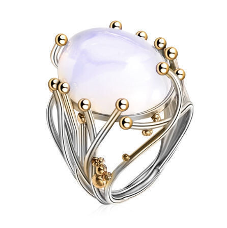 ヴィンテージ シルバー ナチュラル ムーンストーン リング ホワイト オパール 女性 ウェディング ジュエリーDJ1303拍卖