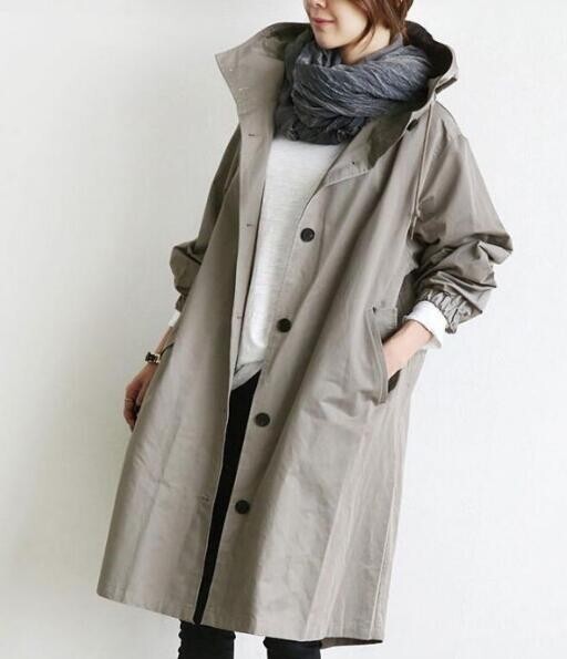 スプリングコート 春物 カジュアルフード付き ゆったりコート レディース トレンチコート グレー YWQ1501拍卖