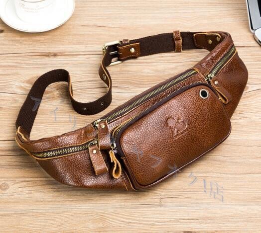 ☆新品実用 ウエストポーチ ウエストバッグ メンズ ボディバッグ 男性用 ワンショルダー レザー 収納力強い 調節可能 腰ポーチブラウン 拍卖
