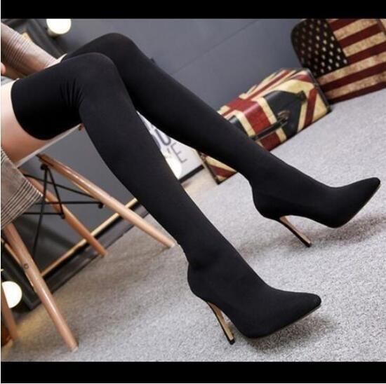 上質ニーハイブーツ ロングブーツ レディース ストレッチ ハイヒール ピンヒール 厚底 YWQ213拍卖