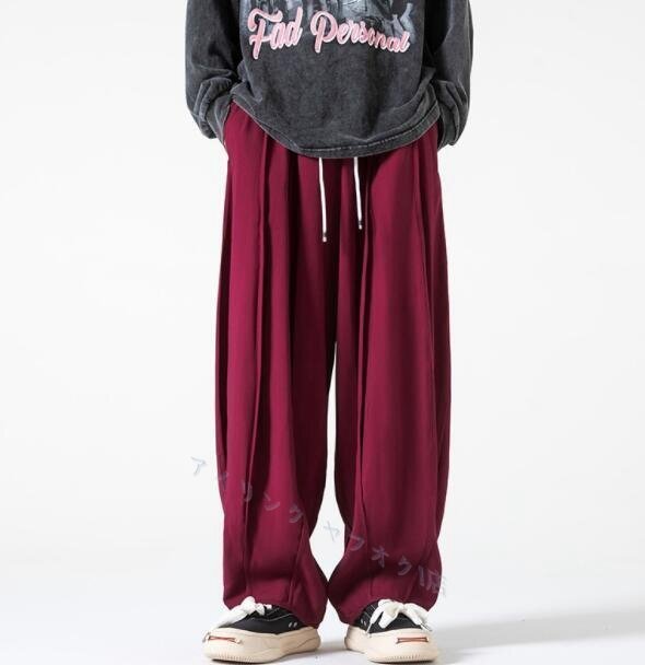 ☆新品夏 サルエルパンツ メンズ ハロンパンツ チノパン ワイドパンツ ロングパンツ 接触冷感 ゆったり 薄手 M~5XL選択 ワイン拍卖