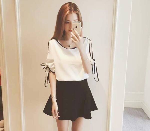 新品 ブラウス 五分袖 シフォン バイカラー リボン トップス レディース ファッション シャツ OL 清楚 半袖 セクシーYWQ2032拍卖