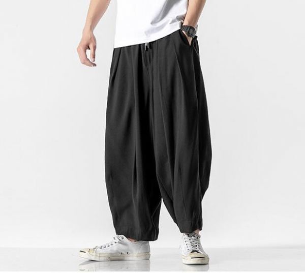 メンズ サルエルパンツ ワイドパンツ スウェットパンツ ボトムス チノパンツ ジョガーパンツ 綿麻リネン M~5XL 黒 YWQ1553拍卖