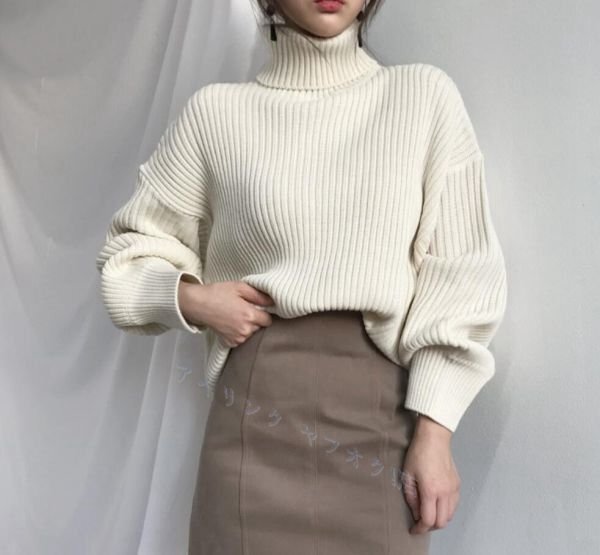 ☆新品フリーサイズ トトップかい 長袖 ニットセ秋冬 オシャレ ニッータース ゆったり ハイネック ストレッチ 暖拍卖