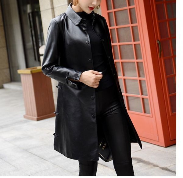 本革 ステンカラーコート レディース レザー 女性 ラム革 オーバー ミドル丈 革ジャンビジネス通勤 スタイリッシュ 防寒 秋冬 M-XXL DJ359拍卖