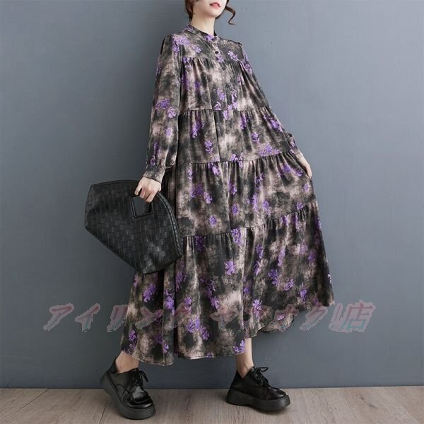 ☆新品新入荷 プリント柄 ワンピース マキシロングワンピース きれいめ 体型カバー 大きいサイズ ロングワンピース 柄 6拍卖