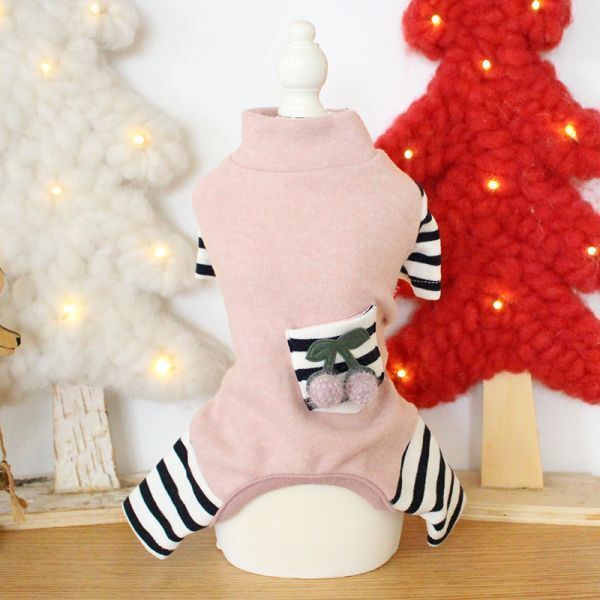 犬服 秋冬物 部屋着 ルームウェア ボーダー柄 抜け毛対策 ドッグウェア つなぎ カバーオール ロンパースS,Mサイズ DJ782拍卖