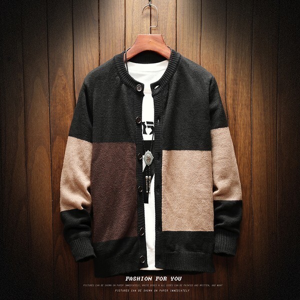 カーディガン メンズ 大きいサイズ 長袖 ニットジャケット 切り替え 羽織 ニットセーター 開襟 トップス M-5XL YLH670拍卖