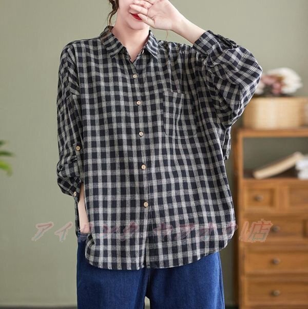 ☆新品サイズ選択可 カジュアル チュニック シャツ おしゃれ ブラウスシャツ シンプル 大きいサイズ 長袖 トップス 黒拍卖