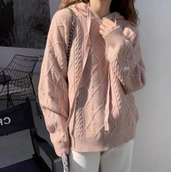 ☆新品M-XLサイズ 秋冬き おしゃれ 長袖 ニットトルーズ ニットセ カジュアル フード付ーター ップス ゆったり 仕事 大人 通勤拍卖