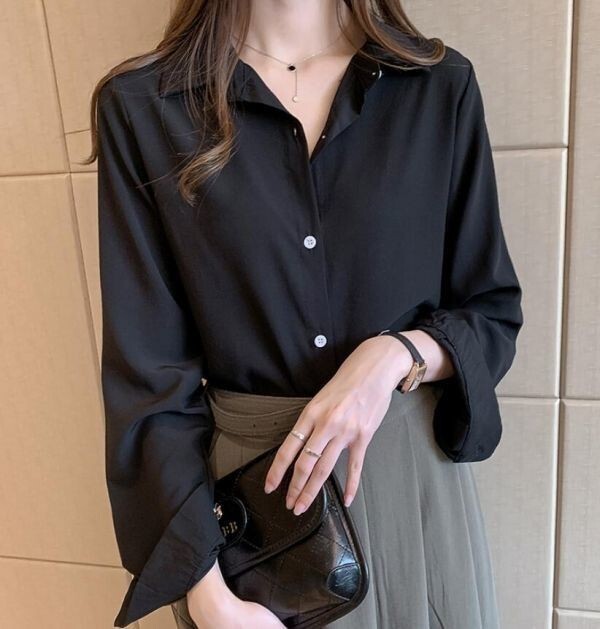 2021新品 カジュアル シフォン 襟付き 開襟 通勤OL 普段着 長袖 ブラウスシャツYWQ435拍卖