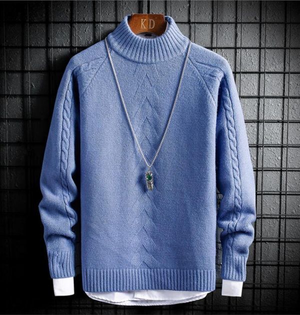選択可 ニット セーター メンズ 長袖 ハイネック ケーブルニット トップス カットソー プルオーバー 無地「M~3XL」 YLH072拍卖