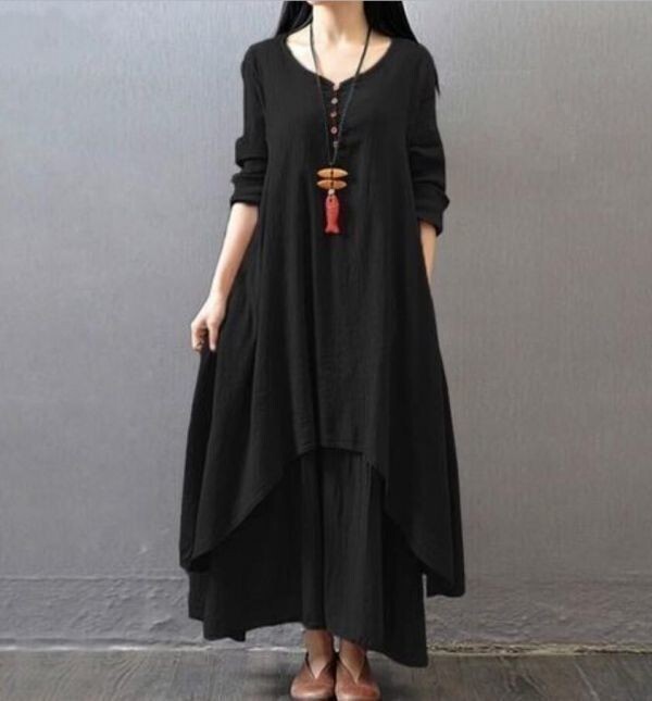 2021 春新品 ゆったり 簡素 大きいサイズ ロングワンピースYWQ467拍卖