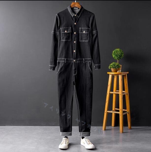 ☆新品つなぎ 作業服 デニム オールインワン つなぎ オーバーオール ペインターパンツ 長袖 カーゴ サロペット刺繍 袖取り外し可能拍卖