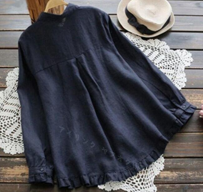 新品☆シャツ春 カジュアル 無地 チュニック ナチュラル フリル 綿麻 大きいサイズ 長袖 シャツブラウス白 Mサイズ選択可拍卖