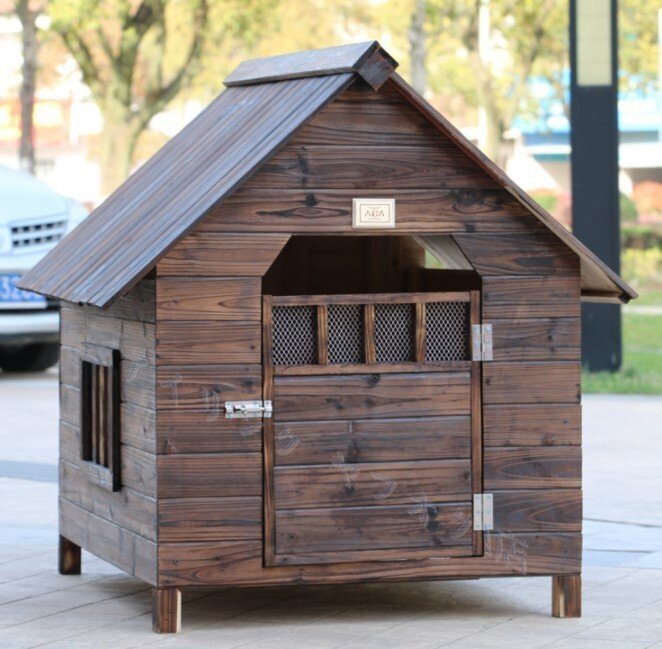 新品防水シート付き 外飼い お庭用 木製 天然木 犬小屋 ペットハウス ドッグハウス 犬舎 三角屋根 脚付き 小型犬 中型犬 屋外ハウス 耐久性拍卖
