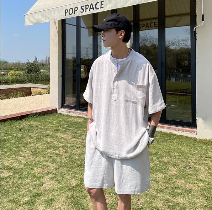 上下セット セットアップ メンズ 半袖 Tシャツ ハーフパンツ 無地 ジャージ スウエット トレーナー 2点セットYWQ230拍卖