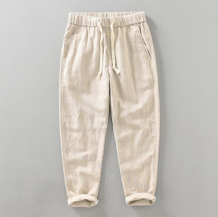 ☆新品パンツ メンズ 亜麻 スラックス 高級 リネン混 ロングパンツ サマーパンツ チノパン 無地 ストレート サイズ選択可 ベージュ拍卖