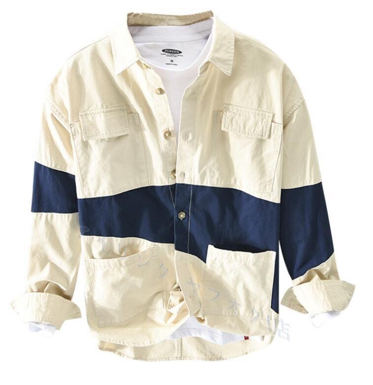 ☆新品メンズシャツ ジャージ シャツジャケット ワイシャツ 長袖シャツ トップス アウター ワークシャツ ベージュ M~3XL選択拍卖