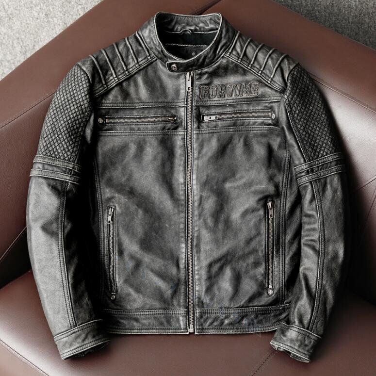 新品ハレーバイクレザージャケット 上品 本革 高級 牛革 ユーズド加工 ライダースジャケット 革ジャン 4XLサイズ拍卖