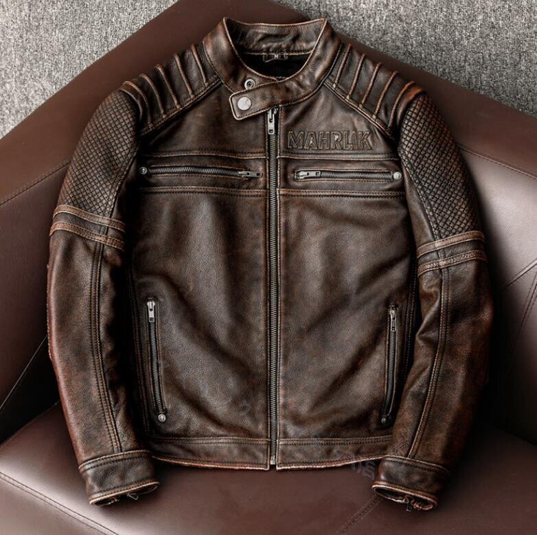 新品 ハレーバイクレザージャケット 上品 本革 高級 牛革 ユーズド加工ライダースジャケット 革ジャン 秋冬ブラウン/3XLサイズ拍卖