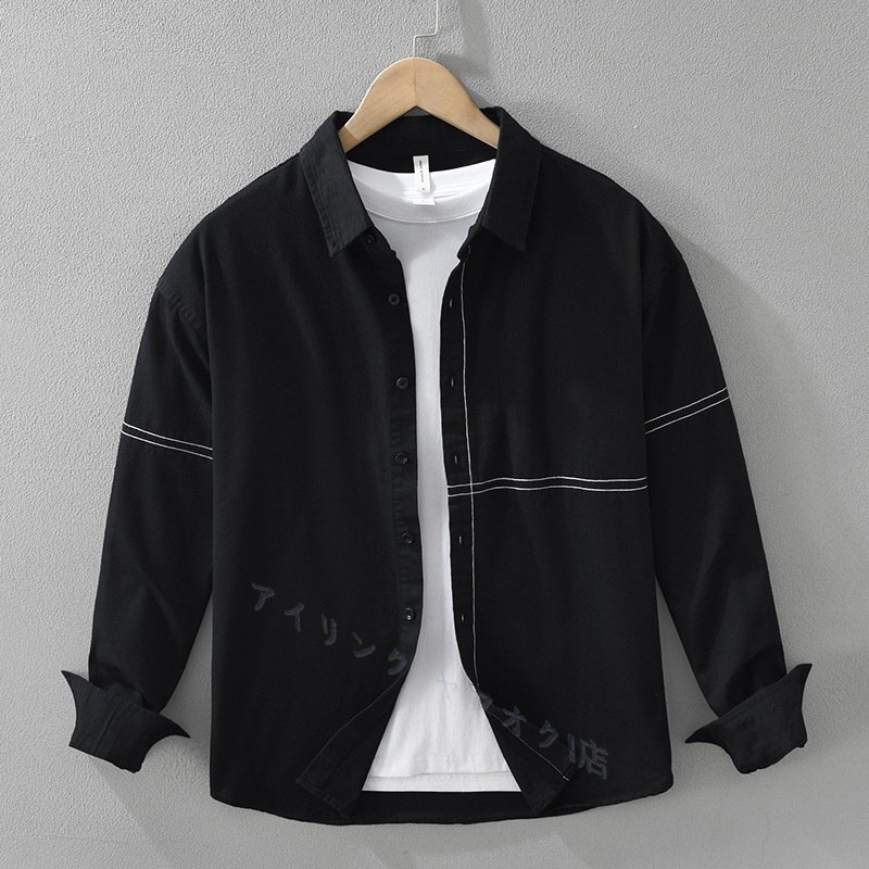 ☆新品 長袖シャツ シャツ カジュアルシャツ シャツジャケット トップス 春 秋 ブラウス メンズ 黒 3XL拍卖