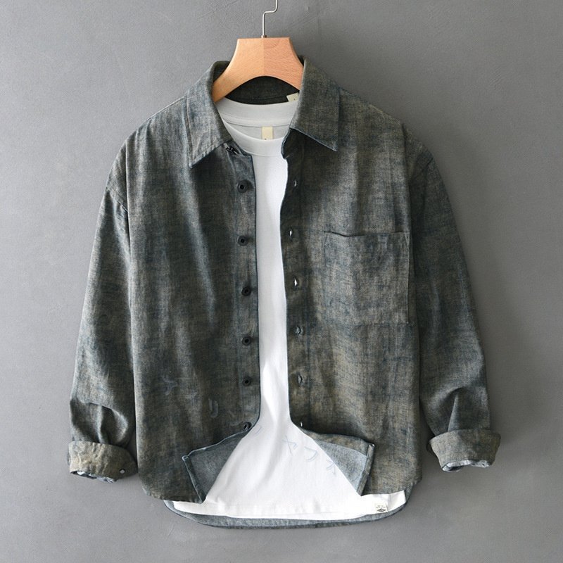 ☆新品 シャツジャケット 長袖シャツ シャツ ヴィンテージ 春秋冬 メンズ ウエスタンシャツ レトロ トップス グリーン 2XL拍卖