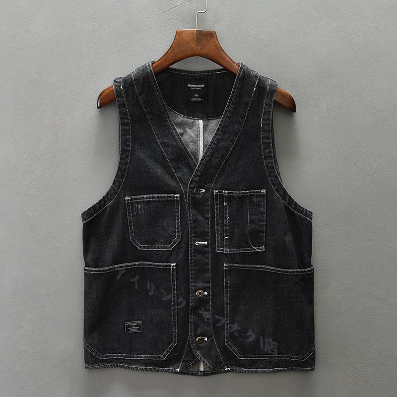 ☆新品 デニムベスト チョッキ ベスト /メンズ ジレベスト 春秋冬 ワンウォッシュ カーゴ ワークスタイル 黒 M拍卖