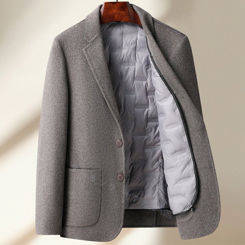 ☆新品 ウールコート ダウンジャケット ダウンライナー メンズ コート アウター ヴィンテージ 防寒着 ビジネス カーキ XL拍卖