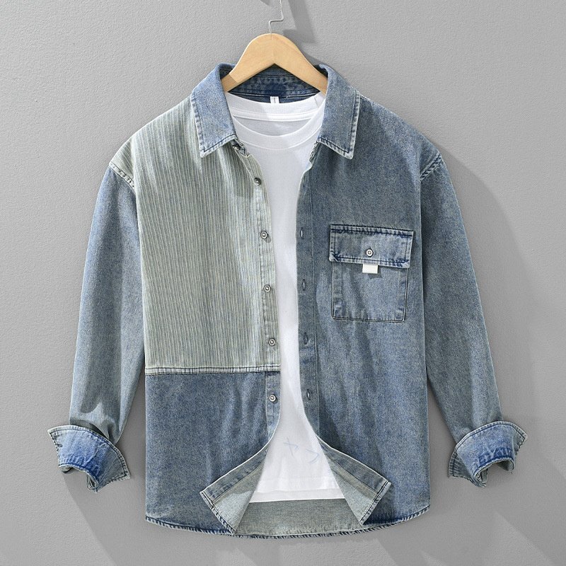 ☆新品 シャツジャケット デニムシャツ メンズ 長袖シャツ トップス ウエスタンシャツ Gジャン ブルー L拍卖