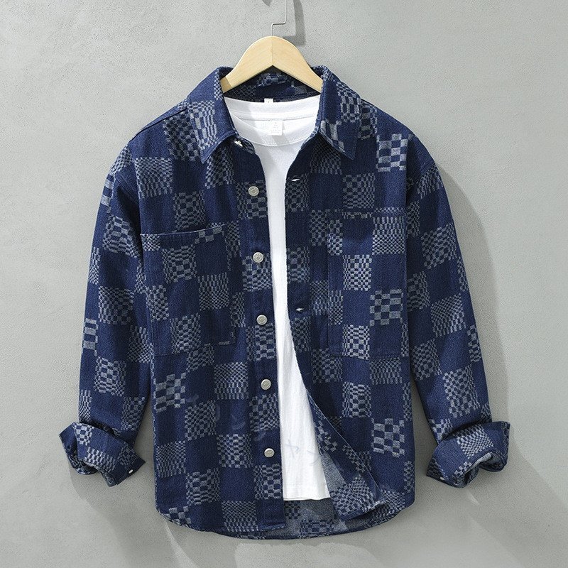 ☆新品 長袖シャツ チェック柄 カーゴシャツ ウエスタンシャツ 春秋冬服 ブルゾン メンズ トップス カジュアル ブルー 2XL拍卖