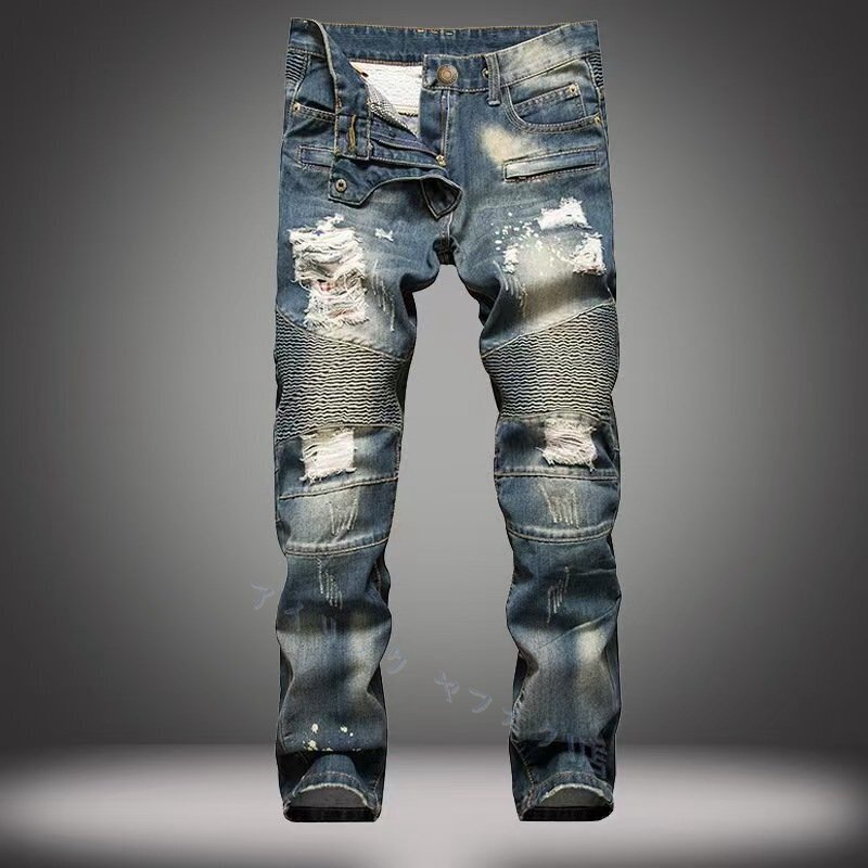 ☆新品メンズデニムパンツ ダメージ バイクパンツ ライディングパンツ ジーパン ジーンズ 大きいサイズ拍卖