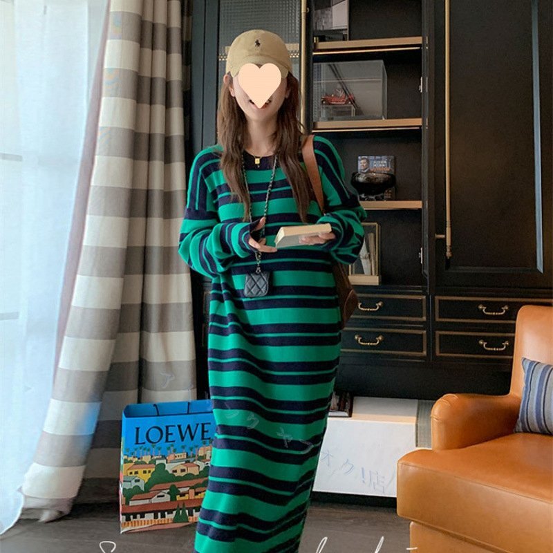 ☆新品Tシャツワンピース レディース ルームウェア ボーダー柄ワンピース パジャマ 春 秋 長袖 カジュアル 寝巻きL-4XL拍卖