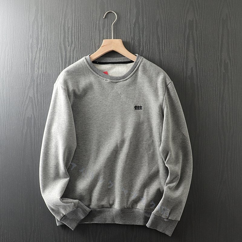 ☆新品グレー メンズ 最上級 【綿混】 裹起毛 トレーナー 長袖 無地 丸首 日常 通勤 着心地快適 秋冬 カジュアル トップス拍卖