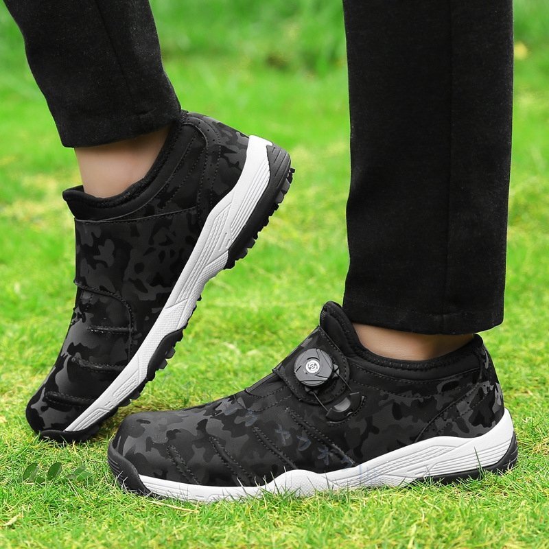 ☆新品ダイヤル式 ゴルフシューズ 迷彩柄 運動靴 メンズ スパイクレス 男女兼用スポーツシューズ 4E幅広 男女兼用 軽量 撥水 ブラック拍卖