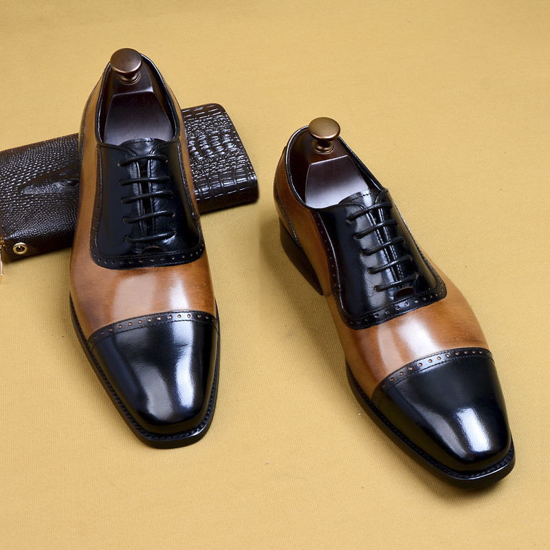 高級本革 牛革 トレンド 本革 メンズ 配色切替デザイン ブラウン YLH099拍卖