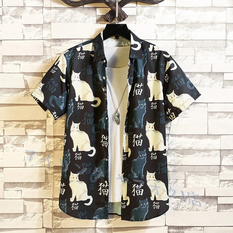 新品☆アロハシャツ メンズ 半袖シャツ総柄 猫柄シャツ 柄シャツ カジュアルシャツ オープンカラー リゾート 夏服 オシャレM~3XL拍卖