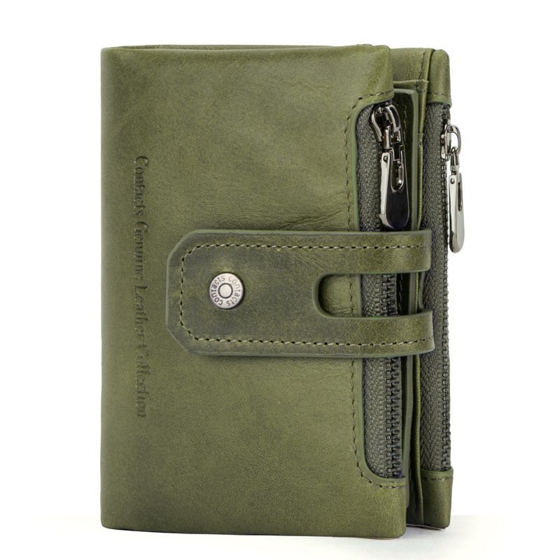 財布 二つ折り 財布 本革 牛革 メンズ ラウンドファスナー 小銭入れ コンパクト グリーン DLY643拍卖