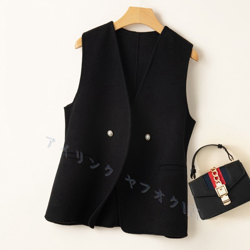 新品着流してこなれ感 ベスト ウール チョッキ ショート 春秋冬 トップス 前開き お洒落 レディース カジュアル おしゃれ S~XL ブラック拍卖
