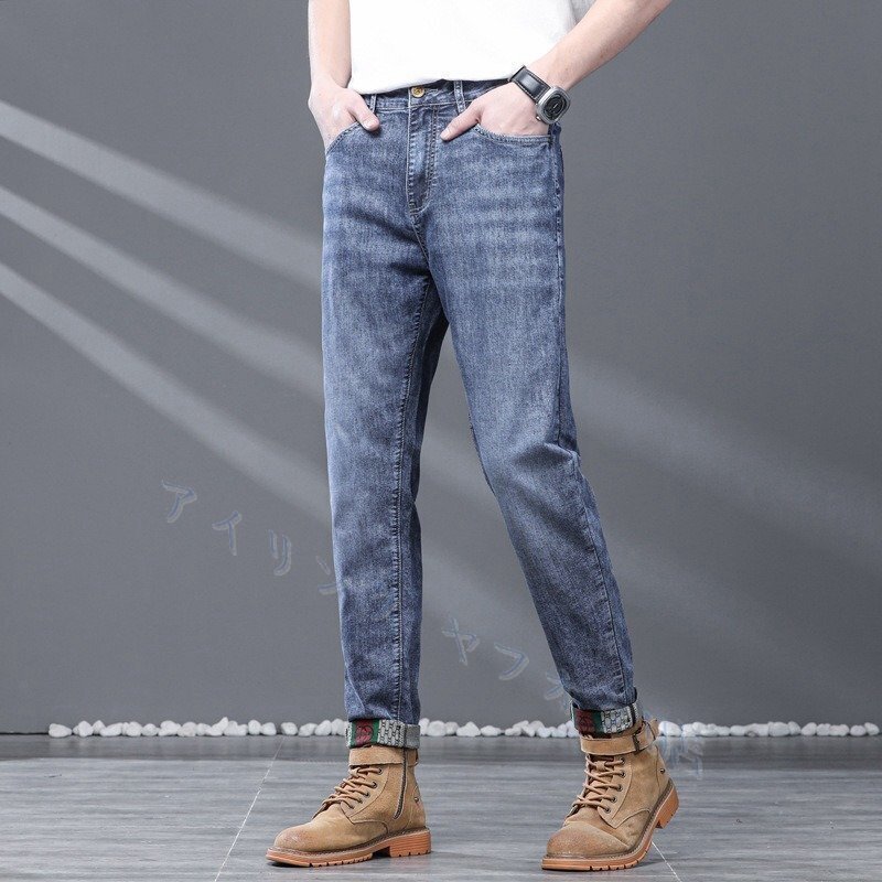 新品ジーンズ デニム スキニージーンズ スキニーパンツ メンズ カジュアル スリム フィット ウォッシュ加工 28~38 ネイビー拍卖