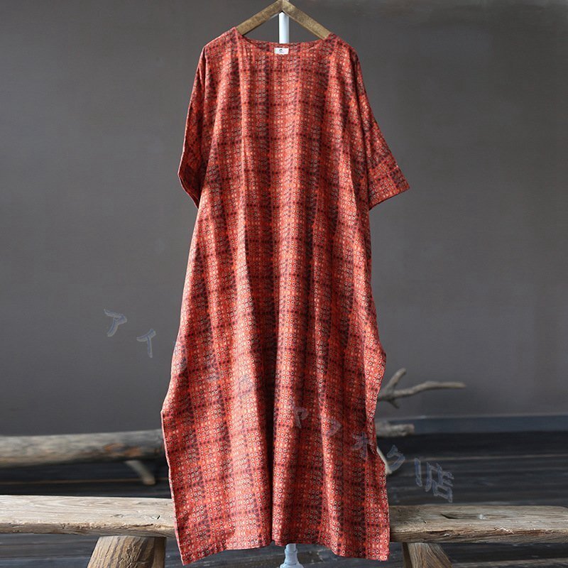 新品マキシワンピース レディース 90%綿 ウォッシュ加工 ワンピース ワンピース 夏秋 薄手 ゆったり カジュアル L拍卖