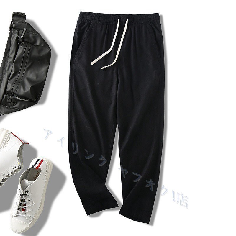 新品パンツ カーゴパンツ メンズ リネン 紳士用 ボトムス ズボン 夏秋服 無地 綿麻 カジュアル 快適性 薄手 M~3XL ブラック拍卖