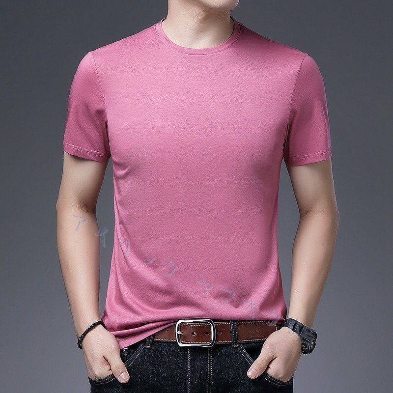 新品Tシャツ 半袖シャツ メンズ おしゃれ クルーネック 細身 夏服 夏物 春 無地 大人のヌケ感を ファッション M~XXXXL ピンク拍卖