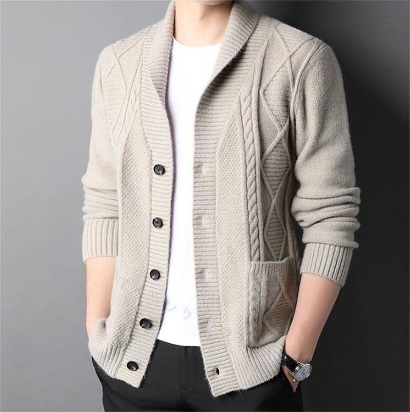 ☆新品 カーディガン メンズ 長袖 無地 ニットジャケット秋服 冬服 保温 ジャケットトップス ウール混ん キャメル M拍卖