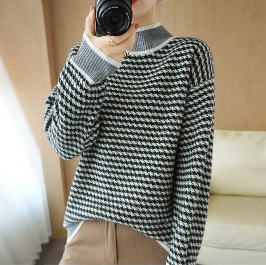 ☆新品M-XLサイズ 秋冬上品 上質 ゆしゃやすい ニットトップス ニったり 千鳥格柄 おッれ ミンクカシミヤ混 柔らかい 暖かい 着トセ拍卖