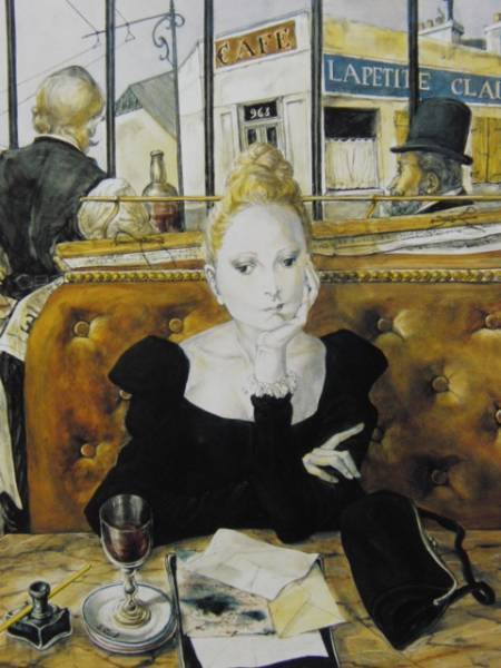 藤田嗣治、【カフェにて】、厳選、希少画集・額装画、人気作品、新品高級額 額装付、状態良好、送料無料拍卖