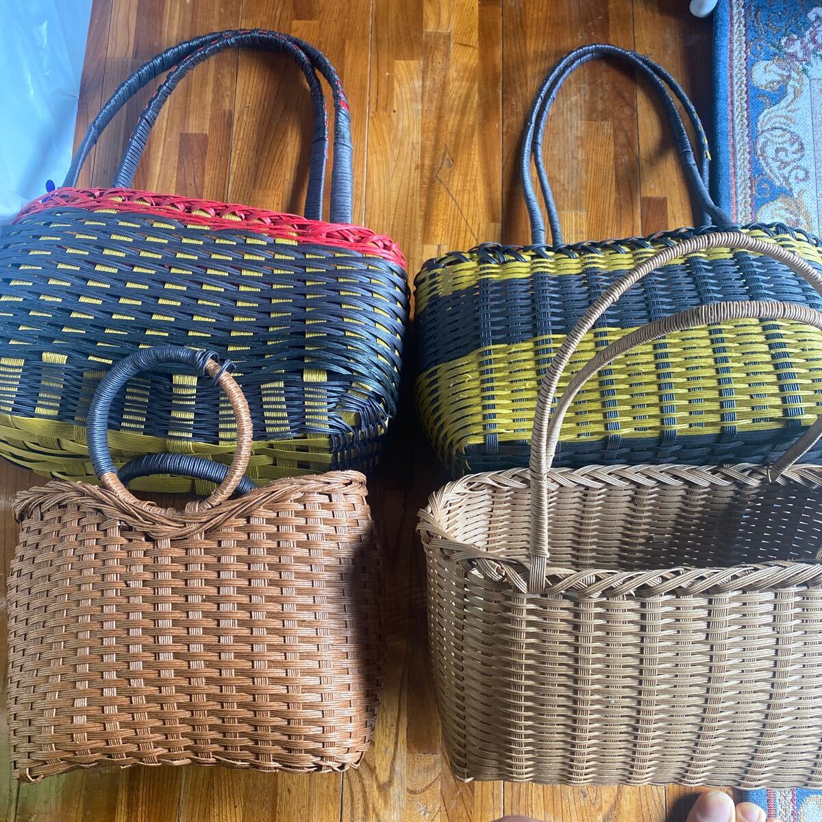 ハンドメイド 籠バッグ バスケット 4個セット 送料無料 拍卖
